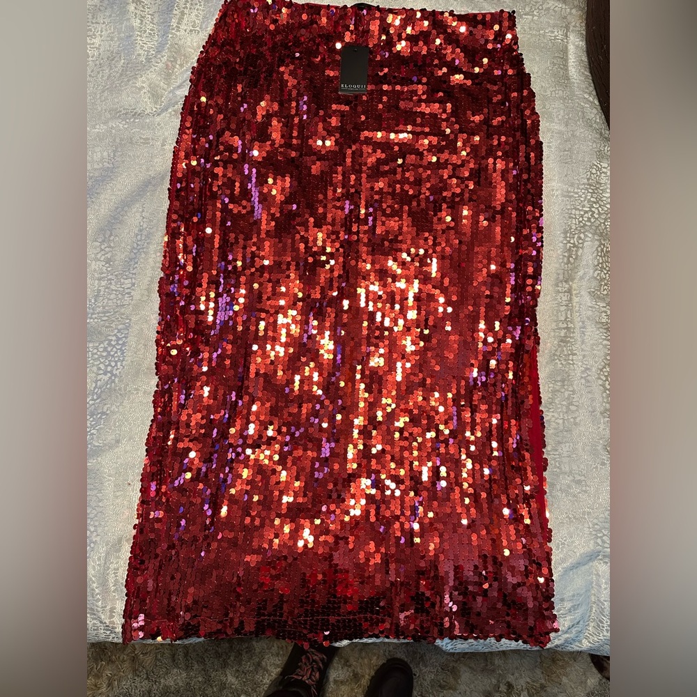 Brand New Red sequin pencil skirt with size split size 18.